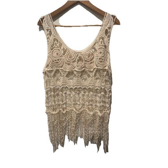 Vivid Collection Cream Boho Crochet Tank Top 100% Cotton Sz Large - Picture 2 of 7